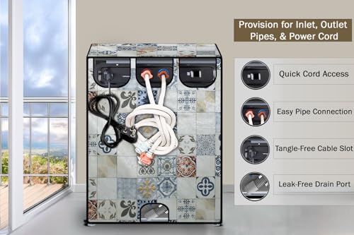 Image of Stylista Waterproof Front Load Washing Machine Cover Compatible for Haier 8 kg, Mosaic Pattern Cream