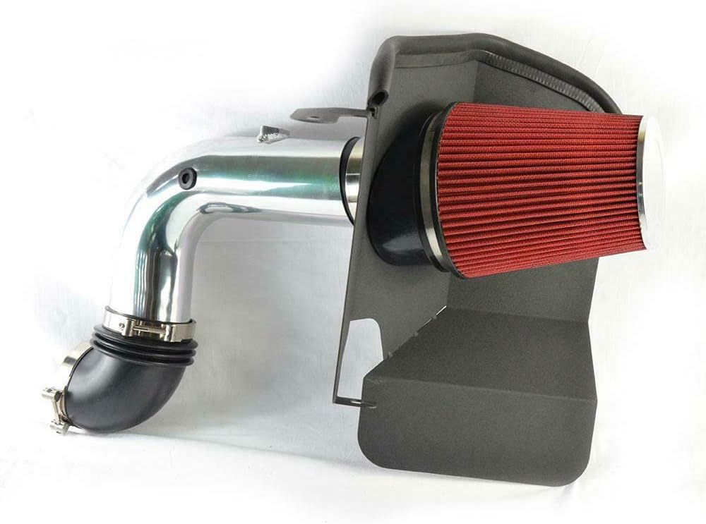4'' Cold Air Tube with Filters with Heat Shield Compatible with 2003-2007 Dodge Ram 2500/3500 5.9L 359Cu. In. l6 DIESEL OHV Turbocharged, Red