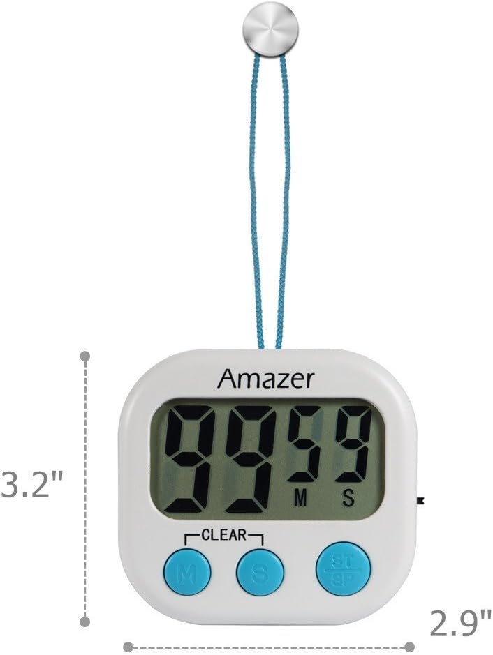 Amazer Best Digital Kitchen Timer, Digital Lound Timer with Large Screen Magnet for Kitchen Cooking Baking Sports Games Office, Includes 1 AAA Battery