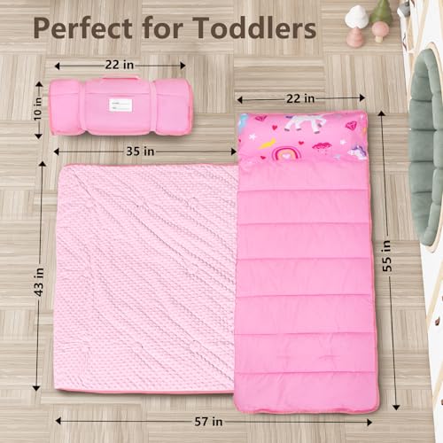 primlect toddler nap mat with removable pillow and fleece blanket extra large 553939x353939 sleeping bag washable light easy to roll up perfect for daycare preschool kindergarten travel