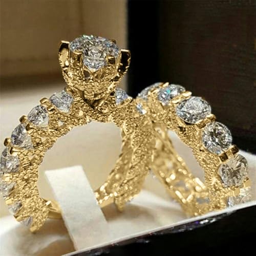 2Pcs Set of Round Zirconia Rings for Women Temperament Lady Engagement Ceremony Jewelry4