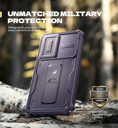 Image of Dexnor for Samsung Galaxy S25 FE Case with Upgraded Slide Camera Cover & 2 Front Frames & Built-in Screen Protector & Kickstand, Heavy-Duty Rugged Case Full-Body Protective Cover(2025),Phantom Purple
