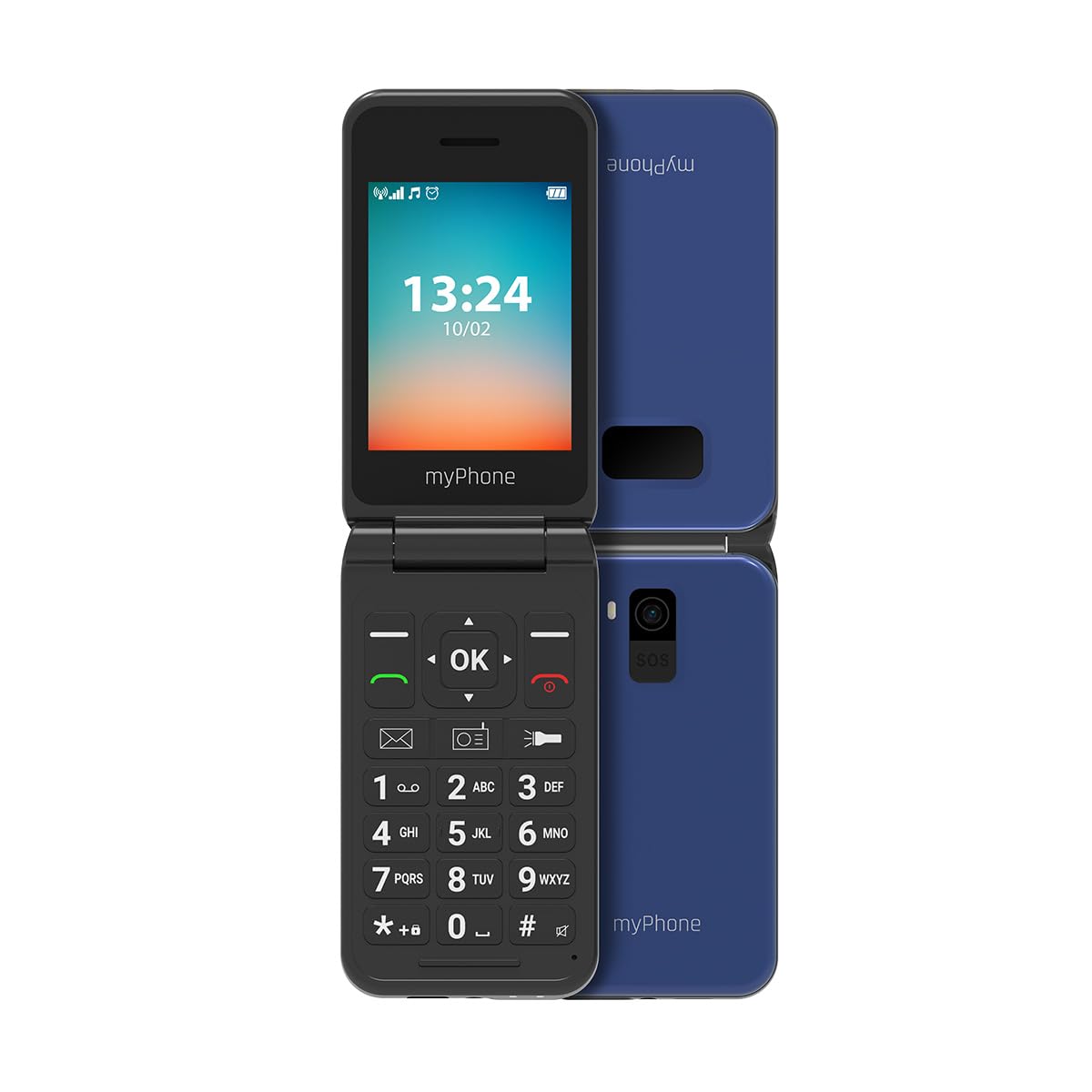 myPhone Flip LTE Téléphone Portable Senior à Clapet Débloqué 4G, Grandes Touches, Bouton SOS, Double SIM