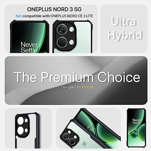 Image of Pikkme OnePlus Nord 3 5G Back Cover | Crystal Clear Transparent Back | Ultra Hybrid | Full Camera Protection | Raised Edge | Bumper Back Case (Black)