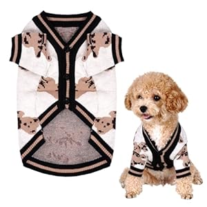 Dog Sweater Cute Bear Dog Cardigans Clothes Puppy Knitting Coat Soft Pet Fall Winter Warm Apparel for Small Medium Dogs Boy Girl Cat Sweaters Outfits(White, Large)