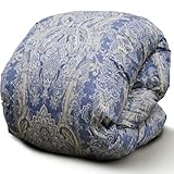 昭和西川 羽毛布団 日本製 ドイツ産最高級ホワイトマザーグース95％ 1.2kg 羽毛たっぷり ダウンパワー440 抗菌防臭 ヨーロッパ羽毛発祥の地ドイツ産ダウン使用 掛け布団 冬 立体キルト シングル シングルロング ブルー 3011199701057