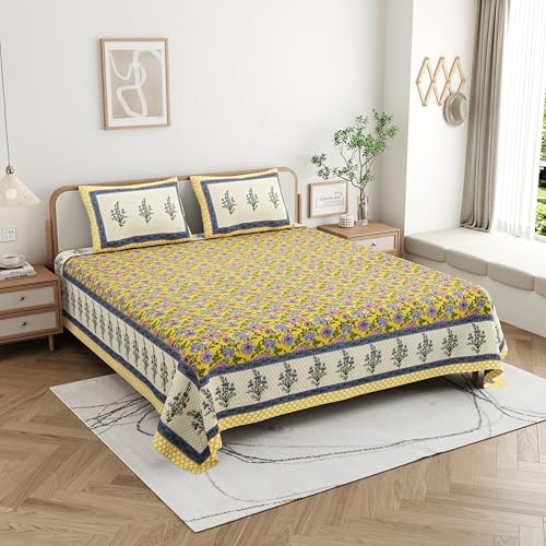 Image of Skin Friendly bedsheet Double Size Bed Cotton bedsheets for Double Size Bed, 1 Double Size bedsheet Cotton with Pillow Cover Set of 2 | 240 TC Soft Bed Sheet Double Size