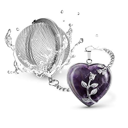 SaNavie Tea Infuser Healing Crystals Heart Pendant Loose Tea Infuser Natural Amethyst Quartz Gemstone Infinity Love Heart Handmade Tea Ball Gift for Womens Girls