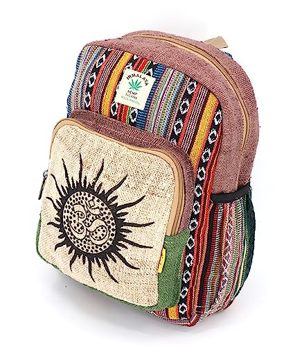 Unique design Sun and OM print Himalaya Hemp Hippie Backpack Festival Backpack Hiking Backpack FAIR TRADE Handmade with Love. (BROWN)4