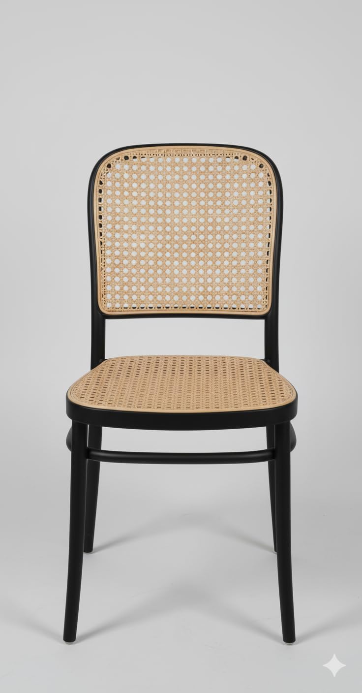 Rattan Cane Dining Chair, Black Wood Frame with Natural Hand-Woven Seat, Traditional Bistro Style, Protective Anti-Scratch Footpads-image-25