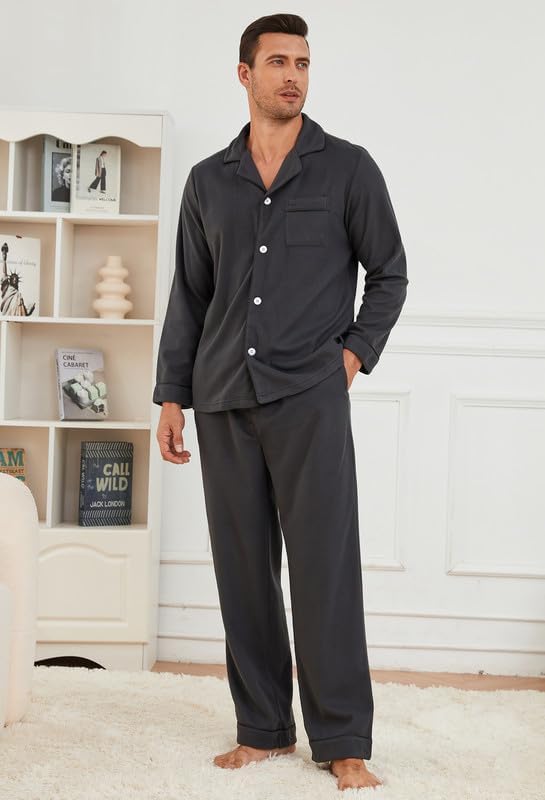 U2SKIIN Mens Button Down Pajamas Set Soft Classic Lapel Sleepwear Long Sleeve Flannel Top & Pants Set - Image 6
