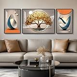 Large Framed Modern Luxury Large Wall Art for Living Room, Set of 3 Bright Style Abstract Paintings Artwork for Walls, Contemporary Big Art Prints Pictures for Hallway Bedroom Dining Room Office Wall Decor