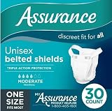 Assurance Unisex Moderate Absorbency Incontinence Belted Shields, 30 Count. (Pack of 1), White