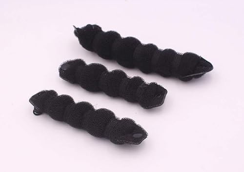Miniatura 3 de Rosquilla de pelo mágica para formar rodetes, 3 piezas (1 grande y 2 pequeñas), con clip, Negro