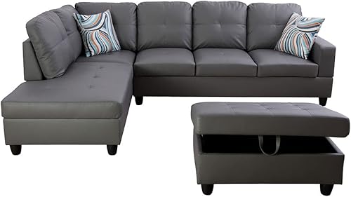 Miniatura 3 de Lifestyle Furniture Juego de sofá de lujo ligero para sala de estar, juego de tres piezas, sofá de cuero artificial, silla otomana de