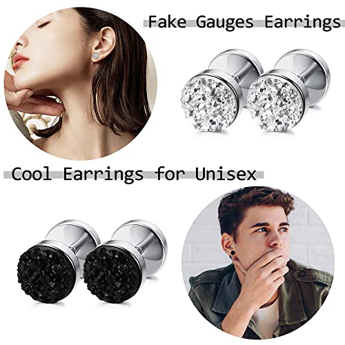 FIBO STEEL 9 Pairs Fake Gauge Earrings for Men Women Stainless Steel Stud Earrings Round Cheater Plug Earrings Faux Gauges Ear Tunnel Mens Earrings2