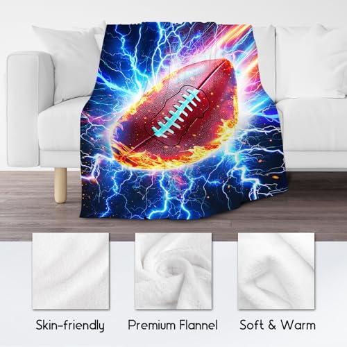 Football Blankets Gifts Boys Blankets for Kids - 50" x 60" Soft Lightning Throw Gifts for Men, Adults Team Player