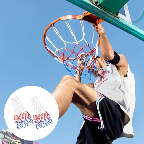 2-Stück Basketball Netz, Basketballnetz 12 Schlaufen, Basketballnetz für Standard Größe, Verstärktes Nylon Ballnetz Wetterfest, 3 Farbig Basketball Ersatznetz für Die Innen und Außenmontage Geeignet
