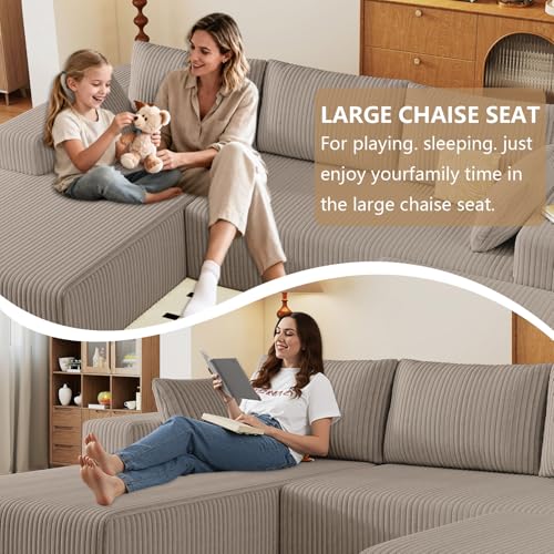Image of 96 inch U-Shape Cloud Couch, Modern Modular Sectional L-Shape Sofa with Ottoman, Corduroy Upholstered Couches Deep Seat Chaise Longue for Living Room, No Assembly Required(Camel, Left Facing)