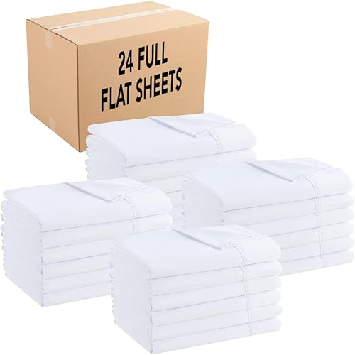 Arkwright Sábanas planas de microfibra a granel, (caja de 24) hilos de dobladillo codificados por colores, suministros esenciales de ropa de cama