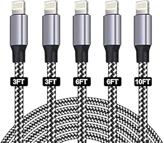 iPhone Charger Cable,SANYEYE MFi Certified [5-Pack 3/3/6/6/10FT] Fast Charger Charging Cable Nylon Braided with Metal Connector for iPhone 14/13/12/11/Pro/Xs Max/X/8/7/Plus/6S/6/SE/5S Pad