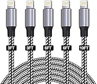 iPhone Charger Cable,SANYEYE MFi Certified [5-Pack 3/3/6/6/10FT] Fast Charger Charging Cable Nylon Braided with Metal Connector for iPhone 12/11/Pro/Xs Max/X/8/7/Plus/6S/6/SE/5S Pad