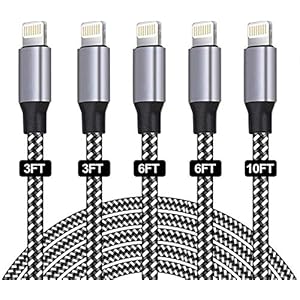SANYEYE iPhone Charger Cable, MFi Certified [5-Pack 3/3/6/6/10FT] Fast Charger Charging Cable Nylon Braided with Metal…