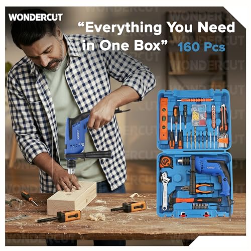 Image of WONDERCUT Professional-Impact Drill Tool Kit, 780W, 3000 RPM, 13mm Chuck, Blue BMC WC-13DK-500 Power & Hand Tool Kit (160 Tools)