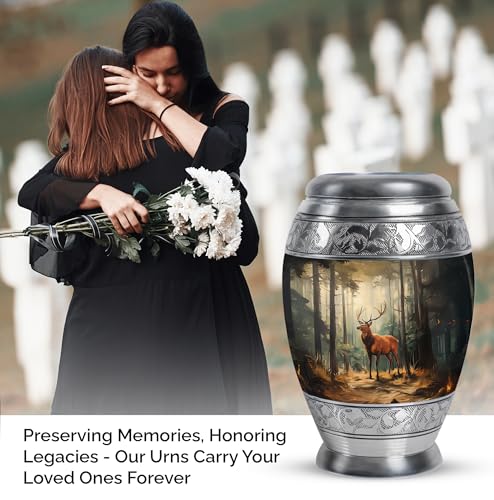 Image of Deer Urn - Small Cremation Urns for Human Ashes Adult Women - Decorative Urn for Funeral - Combo of 10 Inch & 3 Inch