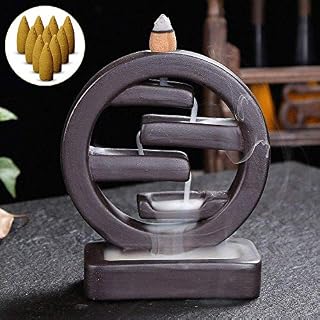 Incense Burner, Backflow Incense Holder Ceramic Incense Cones Burner Incense Stick Holder Backflow Incense Burner with Free Cones Home Decoration Handicraft Gift 4 Layer Round