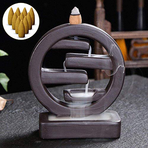Portaincenso, in ceramica, Backflow incense Burner, con effetto di flusso inverso del fumo, con 10 coni Multi, 4 livelli