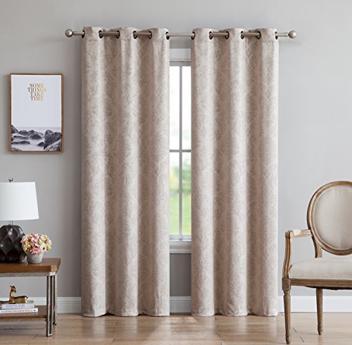 Evelyn - Embossed Thermal Weaved Grommet Blackout Curtains - Room Darkening & Noise Reduction Fabric - Blocks up to 97% of Sunlight - Premium Draperies (Pair, 38" W x 84" L, Ivory)
