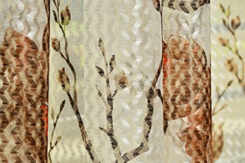 Image of Premium Polyester Floral Sheer Printed Net Combination Transparent Beautiful Curtains Set of 3 Piece for Door Brown 8 Feet