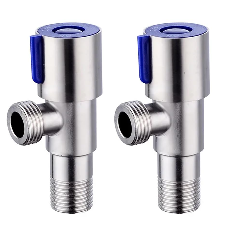 Rubik Angle Valve, G1/2 Thread, SUS304 Stainless Steel Water Flow Control Valve for Kitchen Sink Faucet, Bathroom Toilet (2, Silver/Blue)