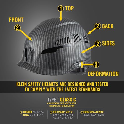 Klein Tools 60516 Safety Helmet, Vented Class C Safety Hard Hat, Removable Chin Strap, Premium KARBN Pattern, Adjustable Vents by KLEIN TOOLS - Image 2