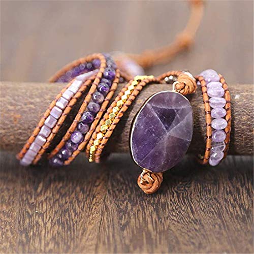 Image of YGLINE Boho Handmade Wrap Leather Tube Crystal Stone Bracelet for Women