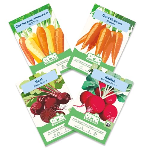 Epic Gardening Roots Seed Bundle - 4 Non-GMO Heirloom Varieties, Includes Beets, Rainbow Carrots & Radishes, Grow Nutritious Root Vegetables for Roasting, Soups & Healthy Homegrown Meals