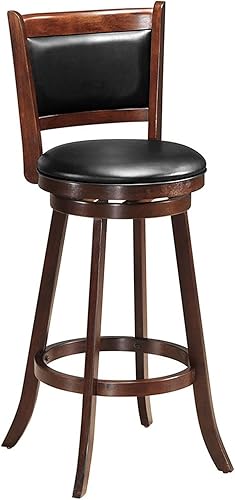 Miniatura 1 de Tall Bar Stools 29" Swivel Bar Stool with Back and PVC Cushion Seat Wood Dining Chair Upholstered Seat Retro Living Room Kitchen Chair Barstools
