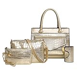 Material:PU Riou Damen Handtasche Schwarz Umhängetasche Shopper Tote Henkeltasche Hochwertig Wasserdicht Große Kapazität Schultertasche + Crossbody Tasche + Clutch Handschlaufe + Kartenpaket 4PCS