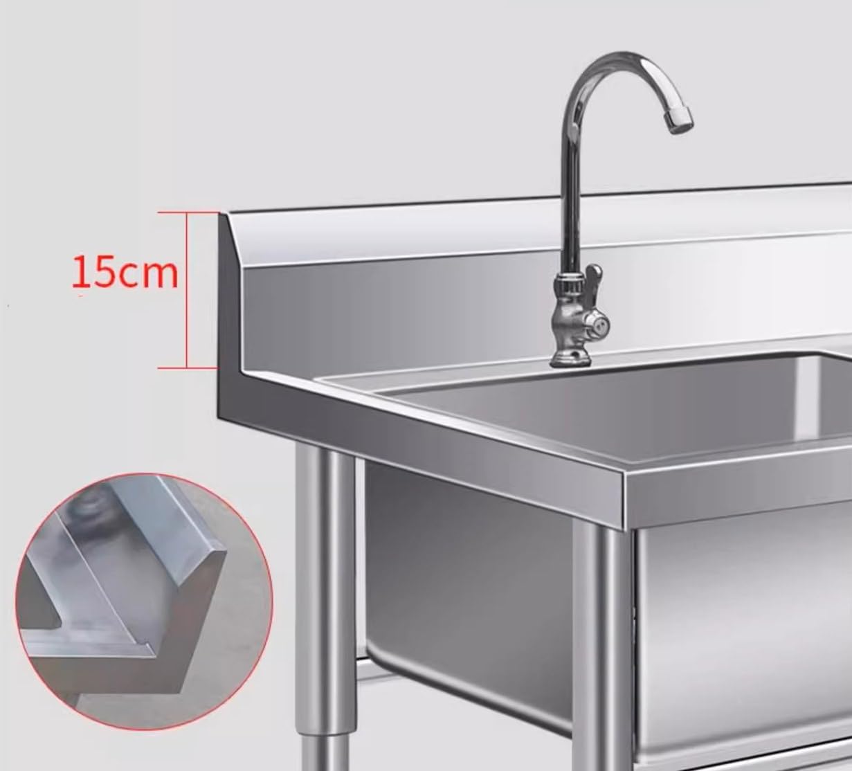 Lavello da cucina commerciale in acciaio inox – 1/2/3 vani, EN 1.4301 o 1.4372 acciaio, preparazione degli alimenti e lavastoviglie, personalizzabile, per ristorante, macelleria, ristorazione (lavello