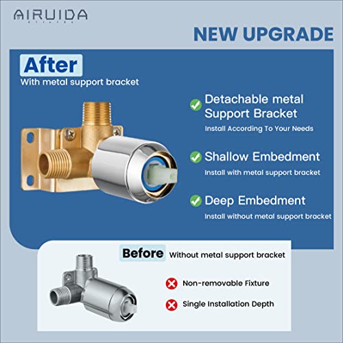 Airuida Shower Only Faucet Set Chrome Polish Ceiling Mount Shower Head Single Function Shower Trim Kit With Male Thread Rough-In Valve 10 Inch Square Bathroom Rainfall Showerhead Shower System #TOP6