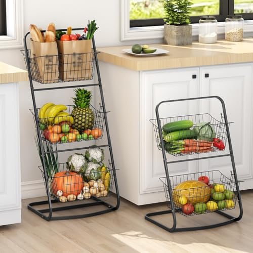 WTLONBF Cesta Colgante de Alambre Grande Multifuncional para Verduras de Cocina, Cesta Desmontable para Aperitivos, frutero de pie para Oficina, Sala de Estar, despensa y Garaje (2 Niveles)