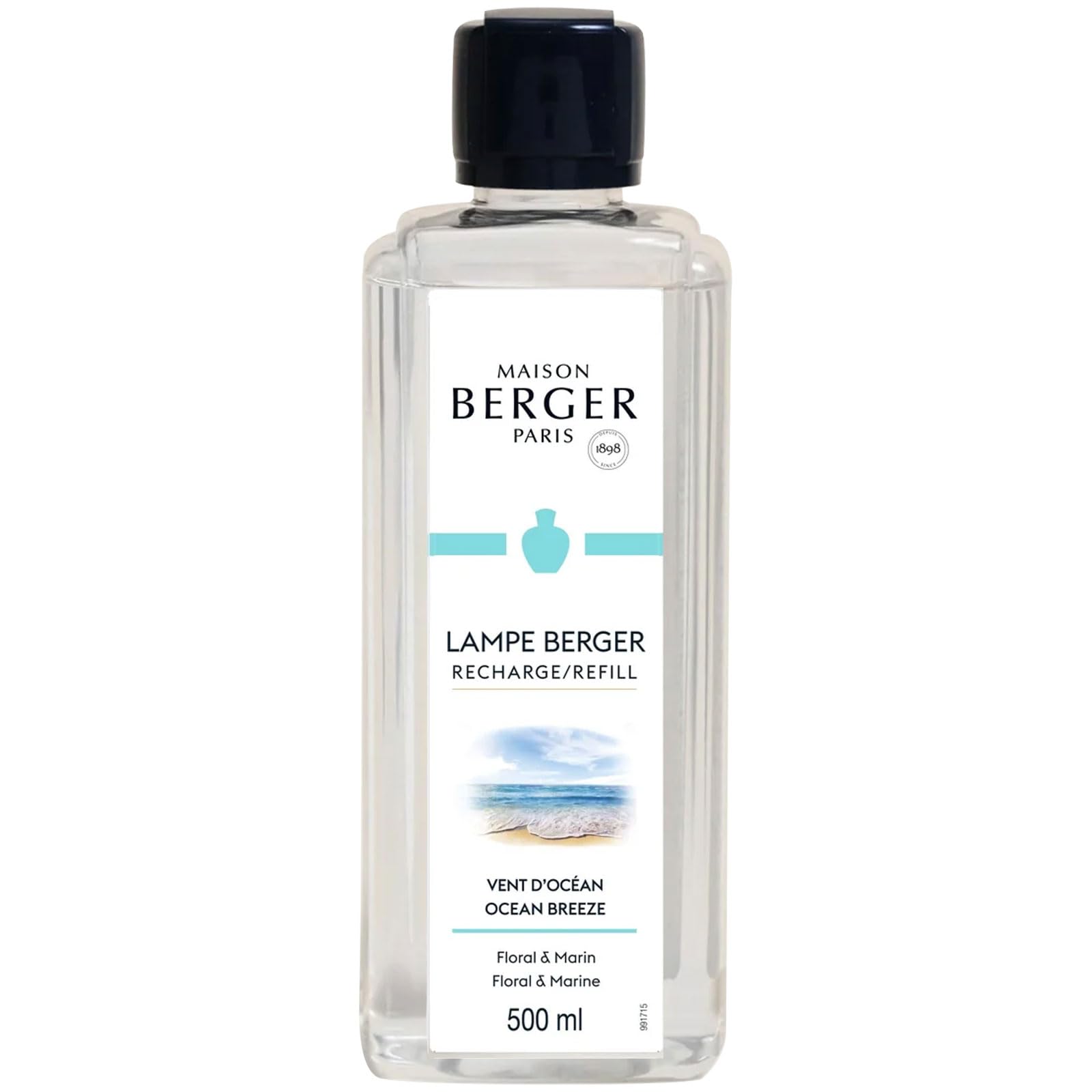 MAISON BERGER - Lampe Berger Fragrance Refill – 500ml Home Scent Oil for Catalytic Diffuser - Purifies Air & Removes Odors – Made in France – 40 Hours of Diffusion (Ocean Breeze)