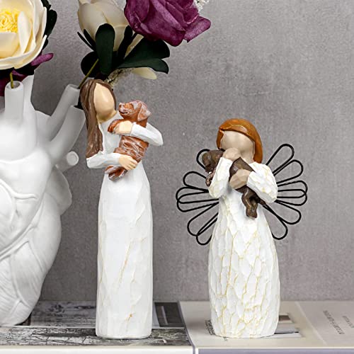 MSUIINT Handbemalte Engel der Freundschaft Figur, Haustier-Gedenkgeschenke für Hundeliebhaber, Ornamentskulptur aus Weißem Kunstharz