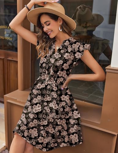 Image of HOTOUCH Women Printed Dress for Summer Short Ruffle Sleeve Dress Tiered Mini Dress with Pockets