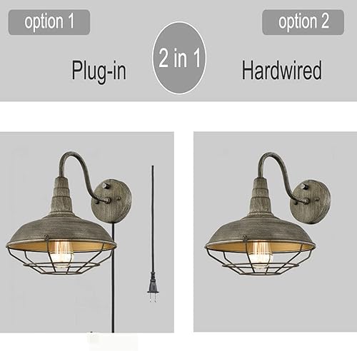 Miniatura 4 de HOLKIRT Aplique de pared con cable de enchufe e interruptor de apagado, apliques de pared retro de cuello de cisne para mesita de noche de dormitorio
