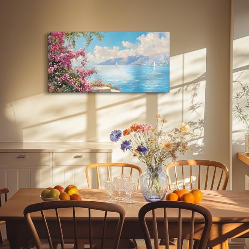 crmotu Large Landscape Wall Art, Coastal Wall Art, Wildflower Wall Decor, Mountain Lake Canvas Painting, Vibrant Pictures Wall Decor Living Room, Kitchen Art Prints, Home Peaceful Decoration 20x40inch