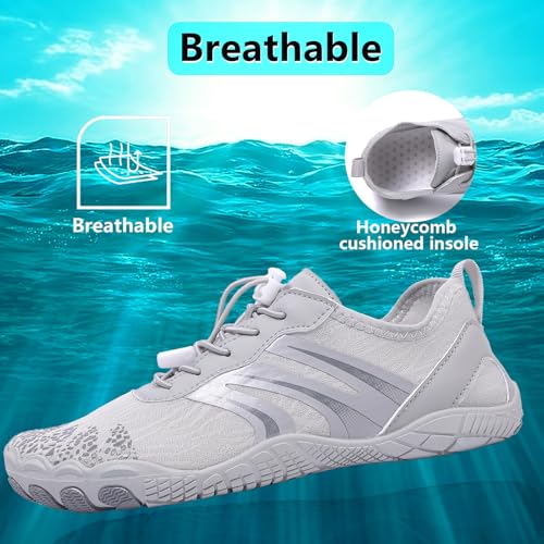 Image of Beach Water Shoes for Women Men Quick Dry Non-Slip Wide Toe Hike Barefoot Footwear for Beach Pool Aqua Swim Surf Walk
