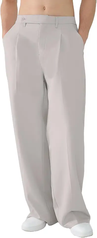 Susclude Mens Casual Dress Pants Pleated Old Money Wide Leg Baggy Pants Fall Relaxed Fit Slacks Work Trousers