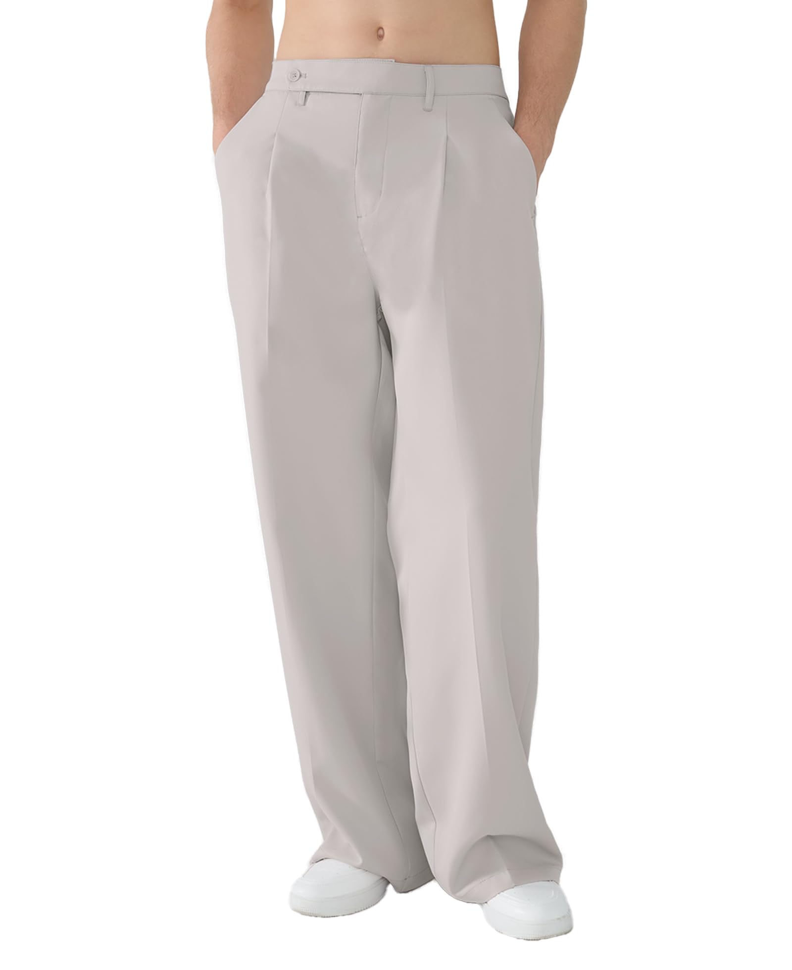 SuscludeMens Casual Dress Pants Pleated Old Money Wide Leg Baggy Pants Slacks Relaxed Fit Lightweight Work Trousers